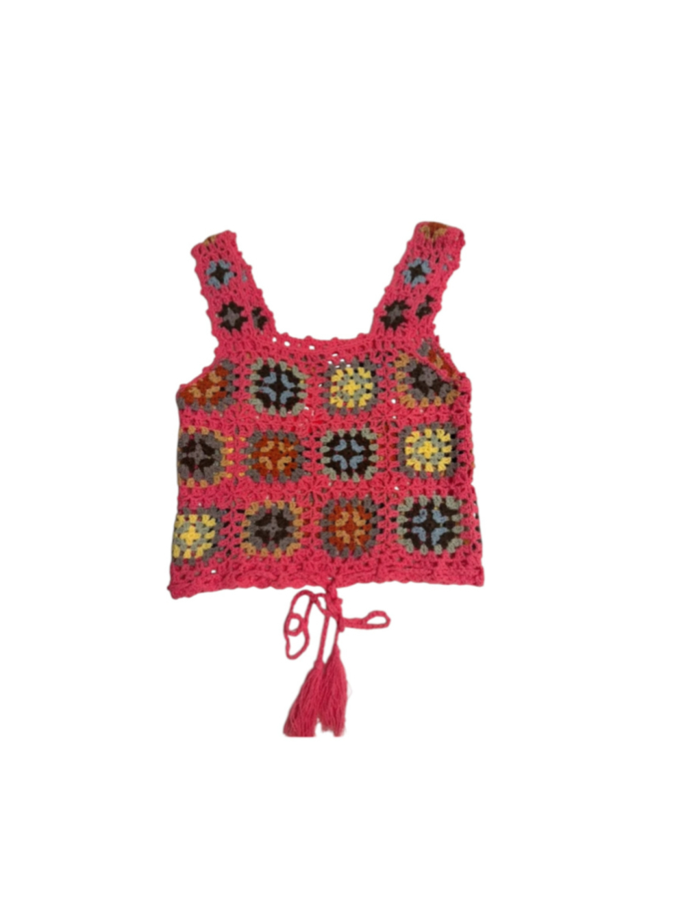 Women's CHERRY Crochet Granny Square Crop Top Pink Size M